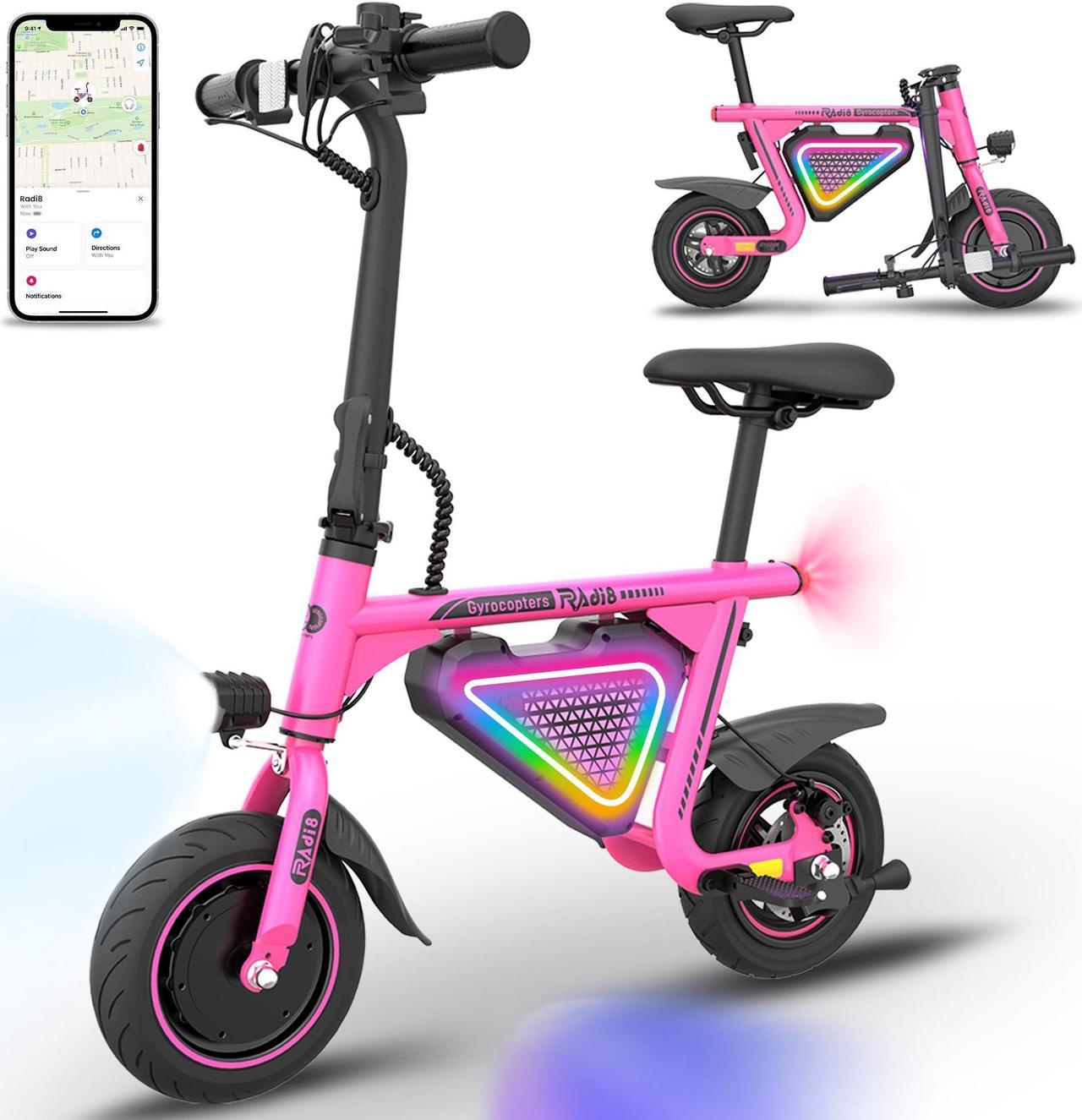 Gyrocopters Radi8 Electric Ride-on | UL 2272 approved | 25 km Range | 25 km/h Speed | Rear Disc Brakes | LED Lights | LCD Display | Anti-theft GPS Tracker (Pink)