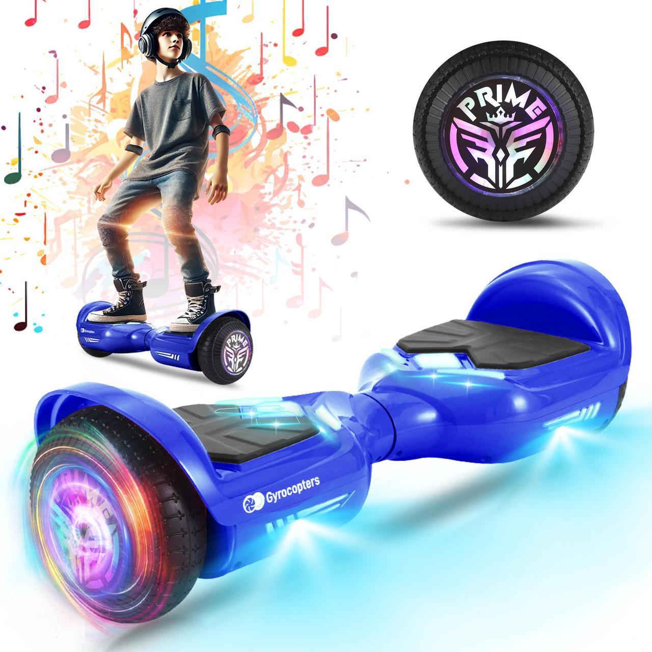 Gyrocopters Prime All-Terrain Hoverboard | Speed up to 15km/h | 300W Powerful Motor | 6.5 LED wheels | 165 lbs weight capacity | UL2272 certified | 8km range | Blue