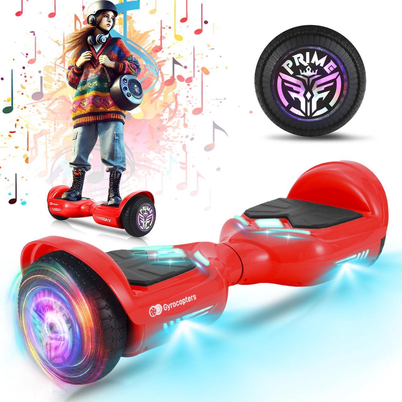 Gyrocopters Prime All-Terrain Hoverboard | Speed up to 15km/h | 300W Powerful Motor | 6.5 LED wheels | 165 lbs weight capacity | UL2272 certified | 8km range | Red