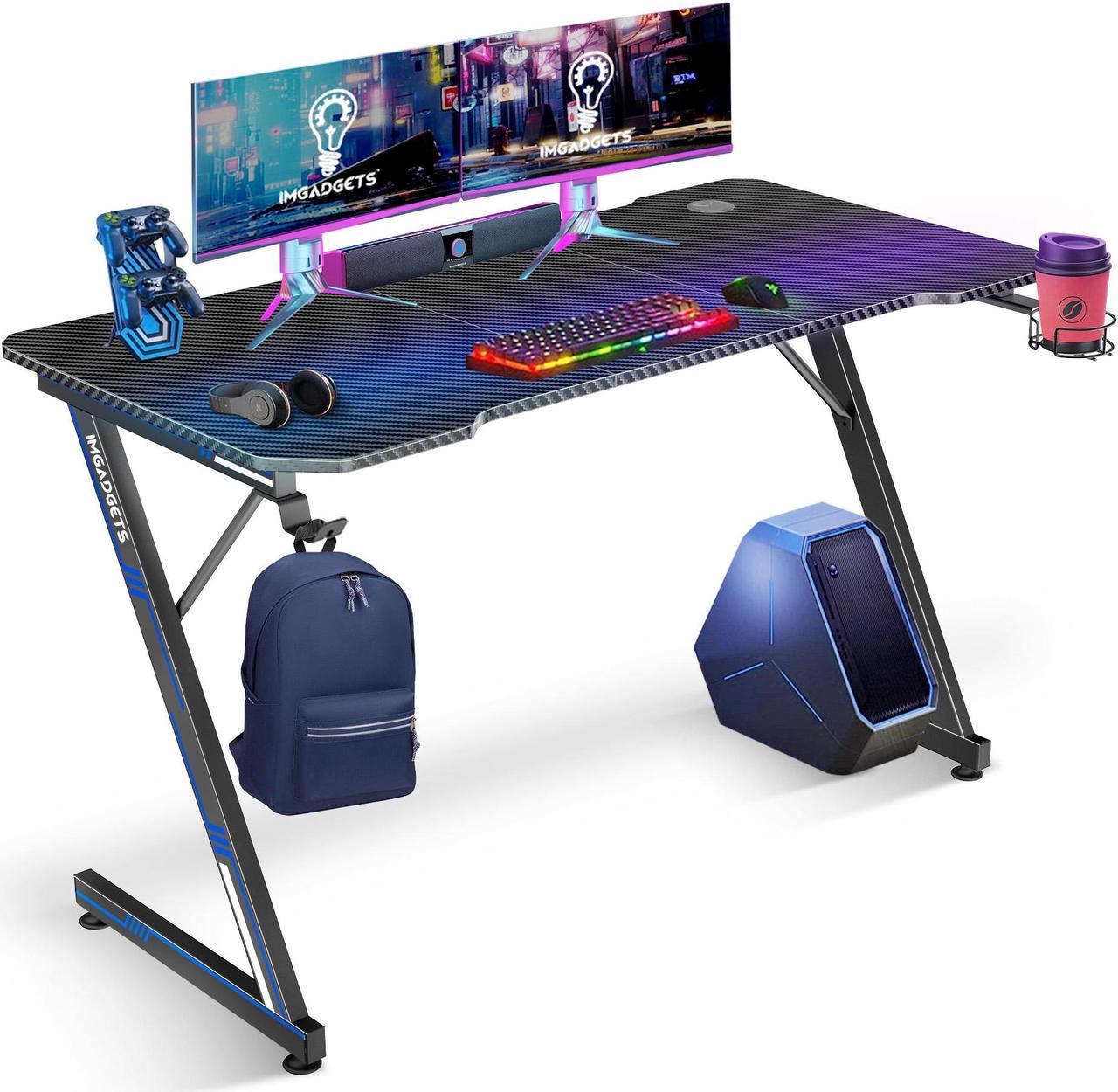 IMGadgets Z-Shaped Gaming Desk | 47"x24" Carbon Fiber Surface | 100 kg Load Capacity | Cup Holder | Headphone Hook | Cord Management | Ultimate Gaming Experience