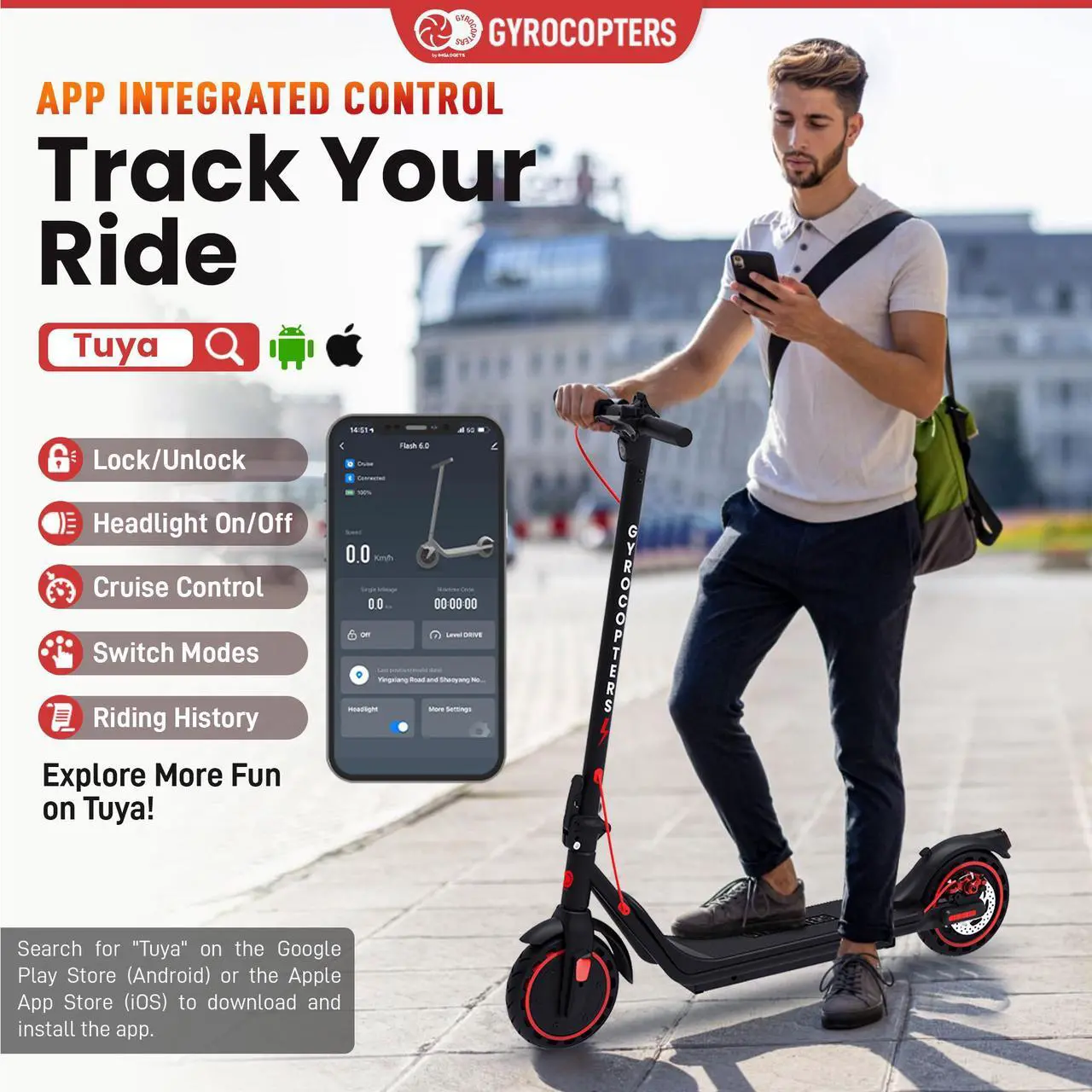 Alt view image 3 of 7 - Gyrocopters Flash 6.0 2025 Electric Scooter Adult & Teens, Sleek Upgraded Design, 8.5 Burst Proof Tires | UL 2272 Approved | Speed 30km/h, Upto 30km, 350W Powerful Brushless Motor | APP integrated