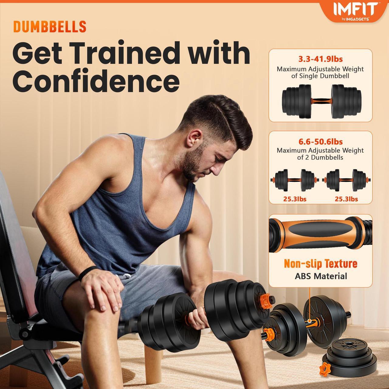 Alt view image 4 of 7 - AIO Weight Adjustable Dumbbells Light (1.65 lbs to 55 lbs), Dumbbells, Barbells, Kettlebell, Push-Up Bars for Full Body Workout and Muscle Toning for home gym