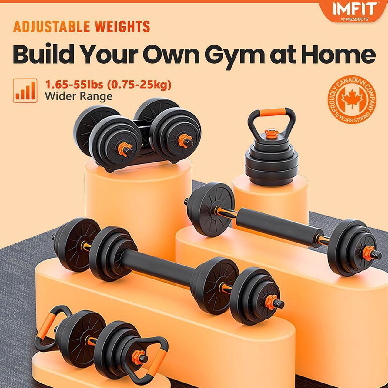 Alt view image 2 of 7 - AIO Weight Adjustable Dumbbells Light (1.65 lbs to 55 lbs), Dumbbells, Barbells, Kettlebell, Push-Up Bars for Full Body Workout and Muscle Toning for home gym