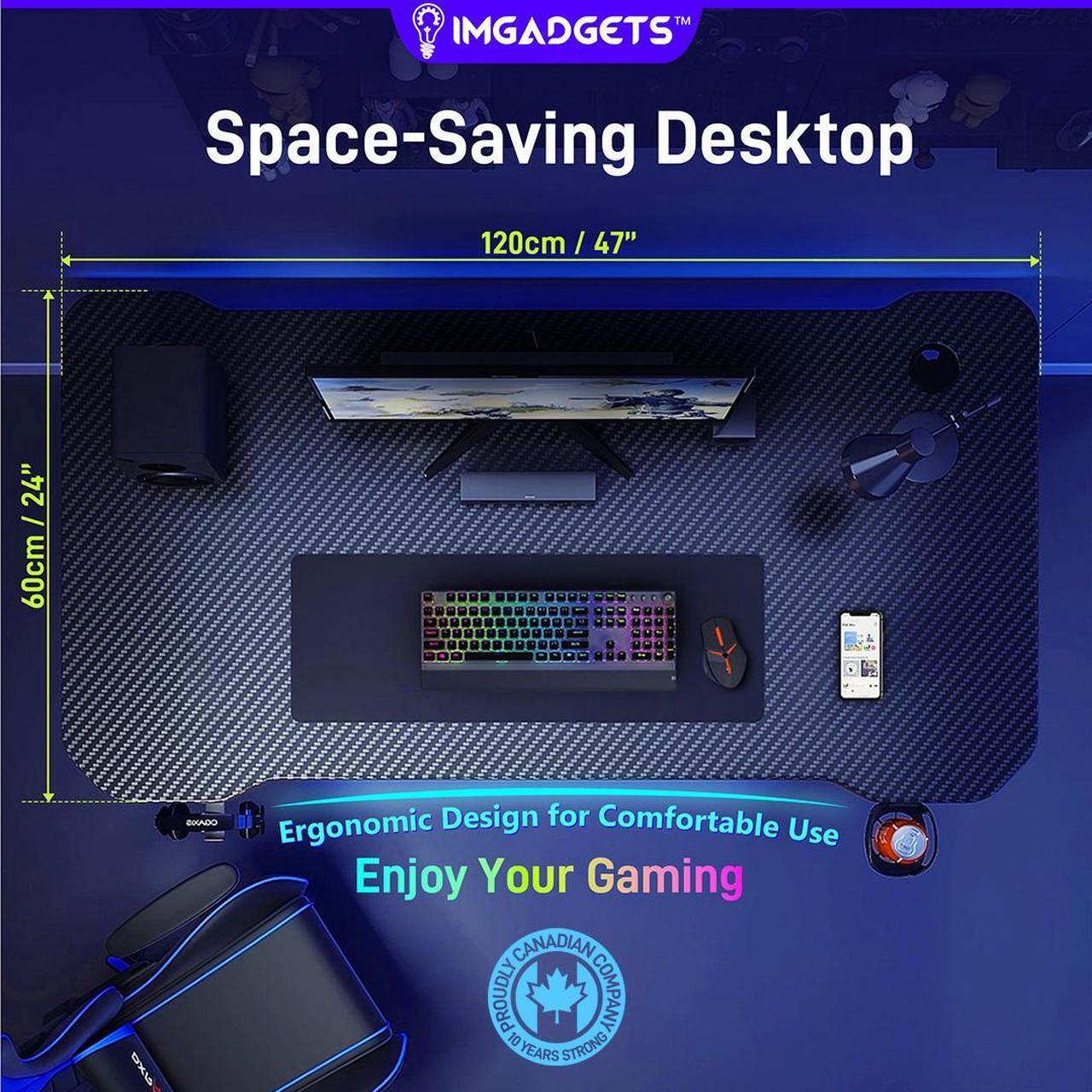 Alt view image 2 of 5 - IMGadgets Z-Shaped Gaming Desk | 47"x24" Carbon Fiber Surface | 100 kg Load Capacity | Cup Holder | Headphone Hook | Cord Management | Ultimate Gaming Experience