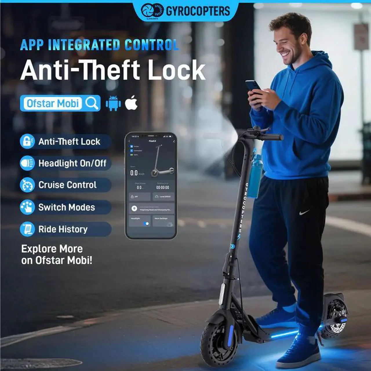 Alt view image 3 of 7 - Gyrocopters FlashX Electric Scooter | Powerful Rear Wheel Drive with 32 km/h Speed | 32 km Range | UL2272 Approved | Smart App Control | Foldable & Light-weight | Puncture-Proof Tires | Cruise Control