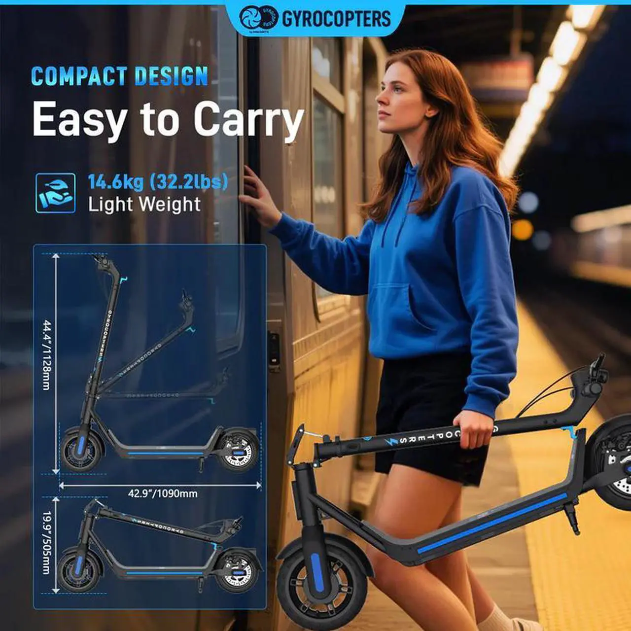 Alt view image 5 of 7 - Gyrocopters FlashX Electric Scooter | Powerful Rear Wheel Drive with 32 km/h Speed | 32 km Range | UL2272 Approved | Smart App Control | Foldable & Light-weight | Puncture-Proof Tires | Cruise Control