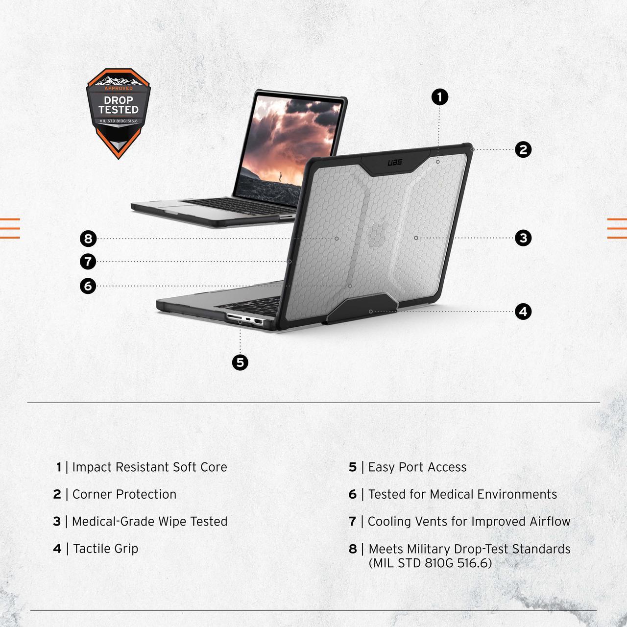 Alt view image 2 of 7 - UAG MacBook Pro 14-inch (2021) (A2442) Case Plyo Feather-Light Translucent Rugged Military Drop Tested Laptop Cover, Ice