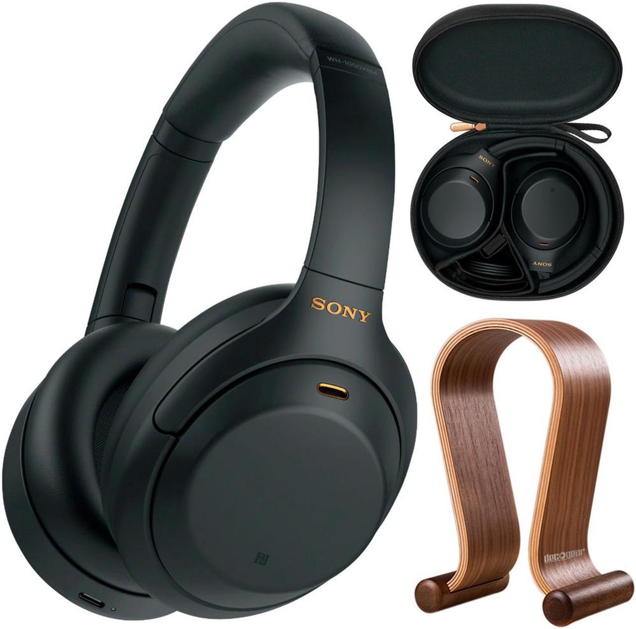 Main image of Sony WH1000XM4/B Noise Cancelling Wireless Headphones + Wood Headphone Stand