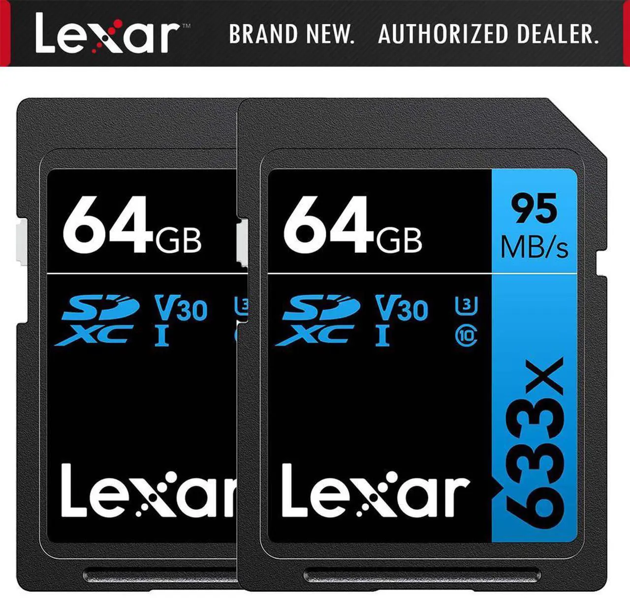 Alt view image 3 of 4 - Lexar Professional 633x 64GB USH-1 Class 10 SDXC Memory Card 2 Pack