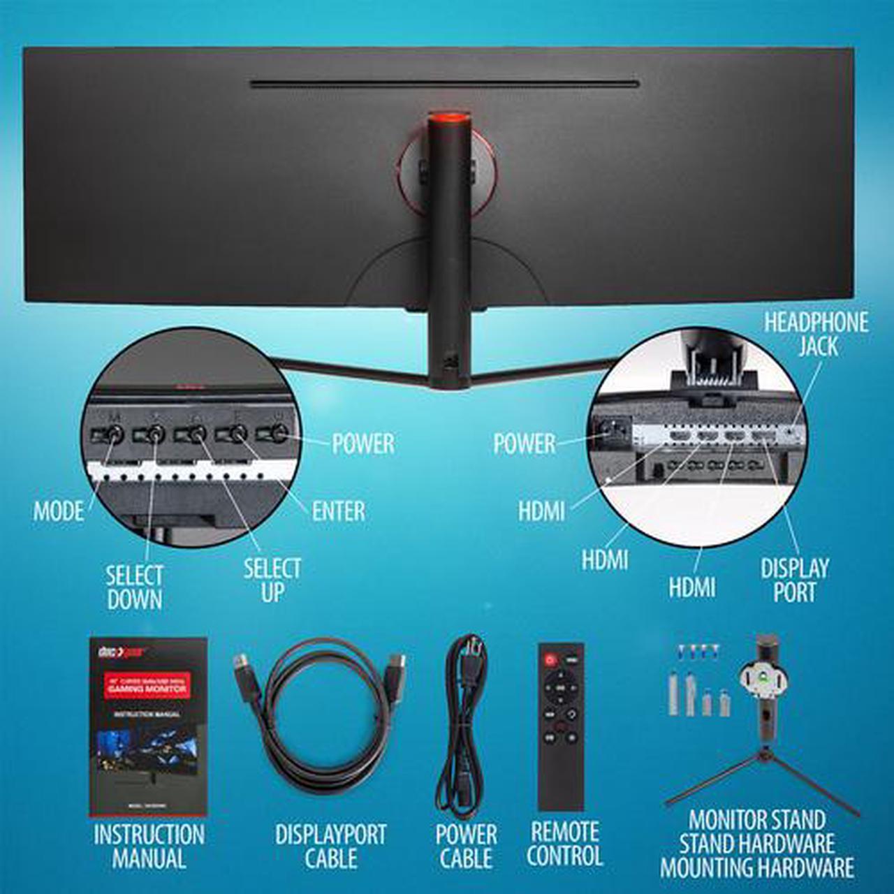 Alt view image 4 of 7 - Deco Gear 49" Curved Ultrawide E-LED Gaming Monitor, 32:9 Aspect Ratio, Immersive 3840x1080 Resolution, 144Hz Refresh Rate, 3000:1 Contrast Ratio (DGVIEW490)