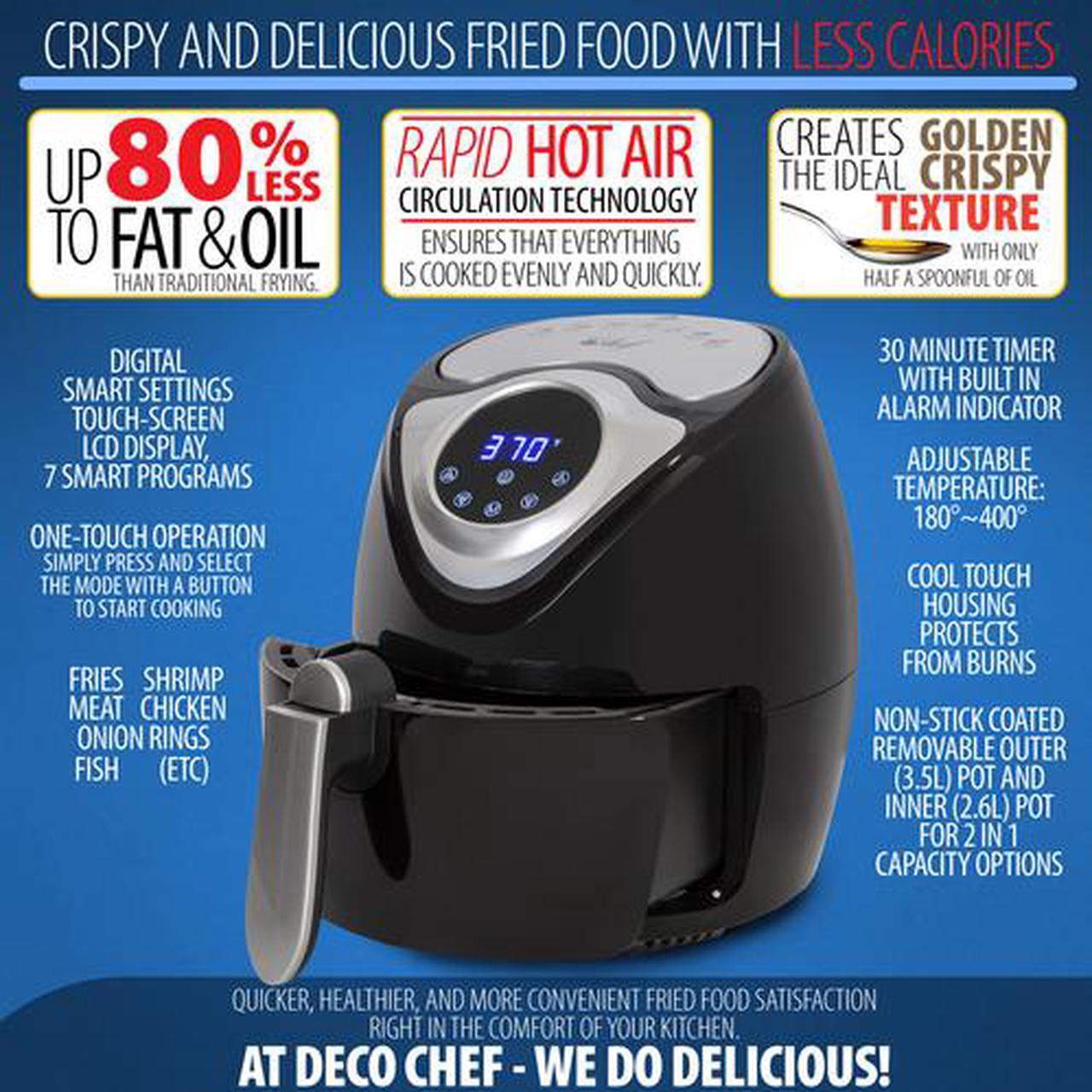 Alt view image 5 of 5 - Deco Chef XL 3.7 QT Digital Air Fryer With 7 Smart Programs LCD Touch Screen Oil-Less Non-Stick Coated Countertop Healthy Kitchen Safe Frying Station