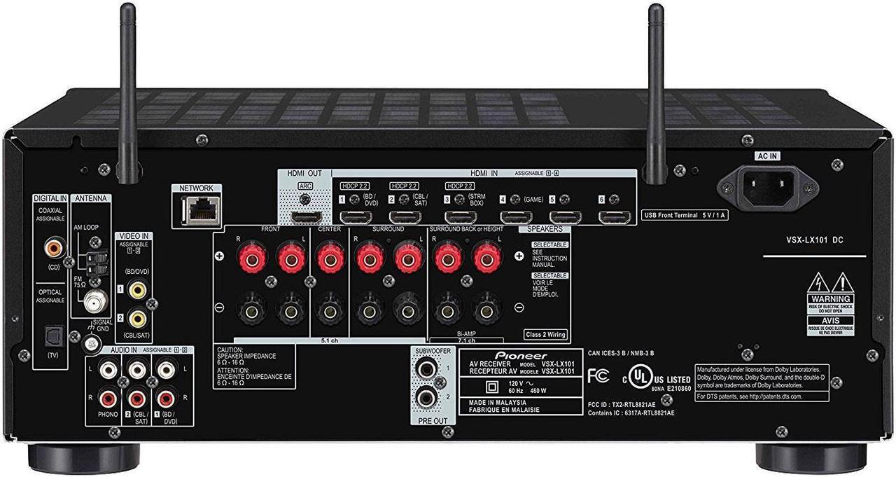 Alt view image 5 of 5 - Pioneer VSX-LX101 7.2 Channel Networked AV Receiver with Built-in Bluetooth and Wi-Fi