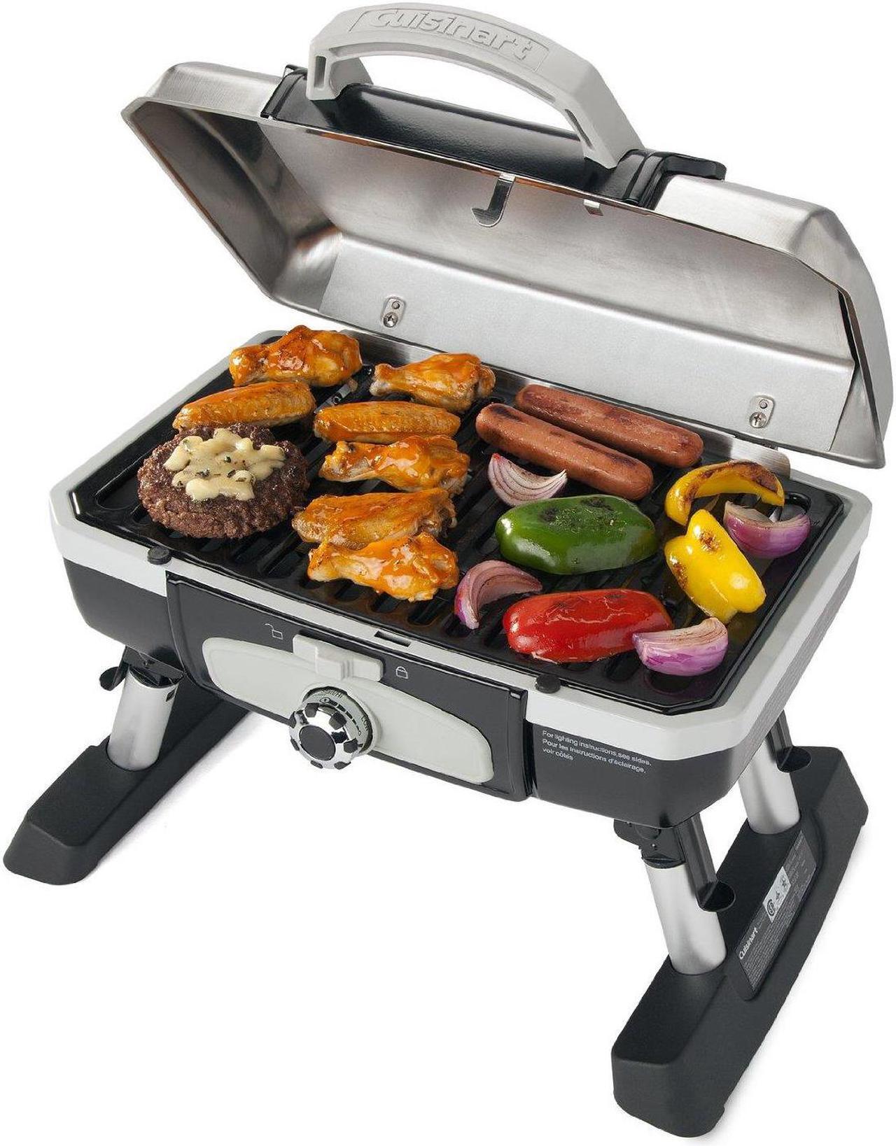 Alt view image 3 of 7 - Cuisinart CGG-180TS - Petit Gourmet Portable Tabletop Gas Grill, Stainless Steel