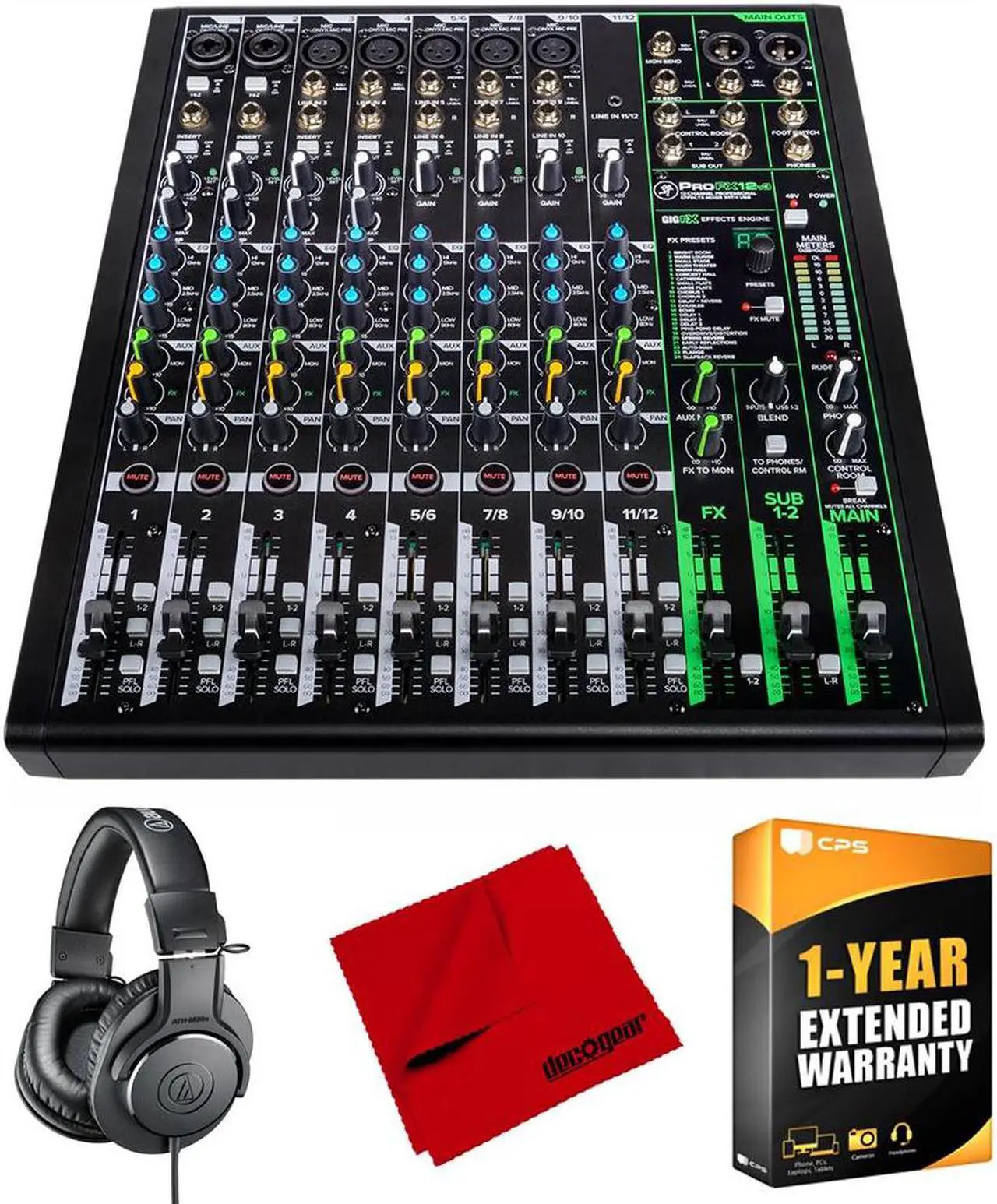 Main image of Mackie 12 Channel Professional Effects Mixer + Headphones and Warranty Bundle
