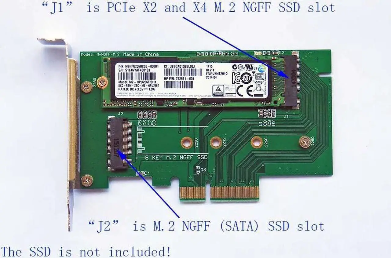 Alt view image 2 of 4 - 2 slot adapter Card to PCI-E x4 for M.2 NGFF SSD XP941 SM951 M6E MZHPU256HCGL MZHPV128HDGM,MZHPV256HDGL,MZHPV512HDGL PX-AG512M6E