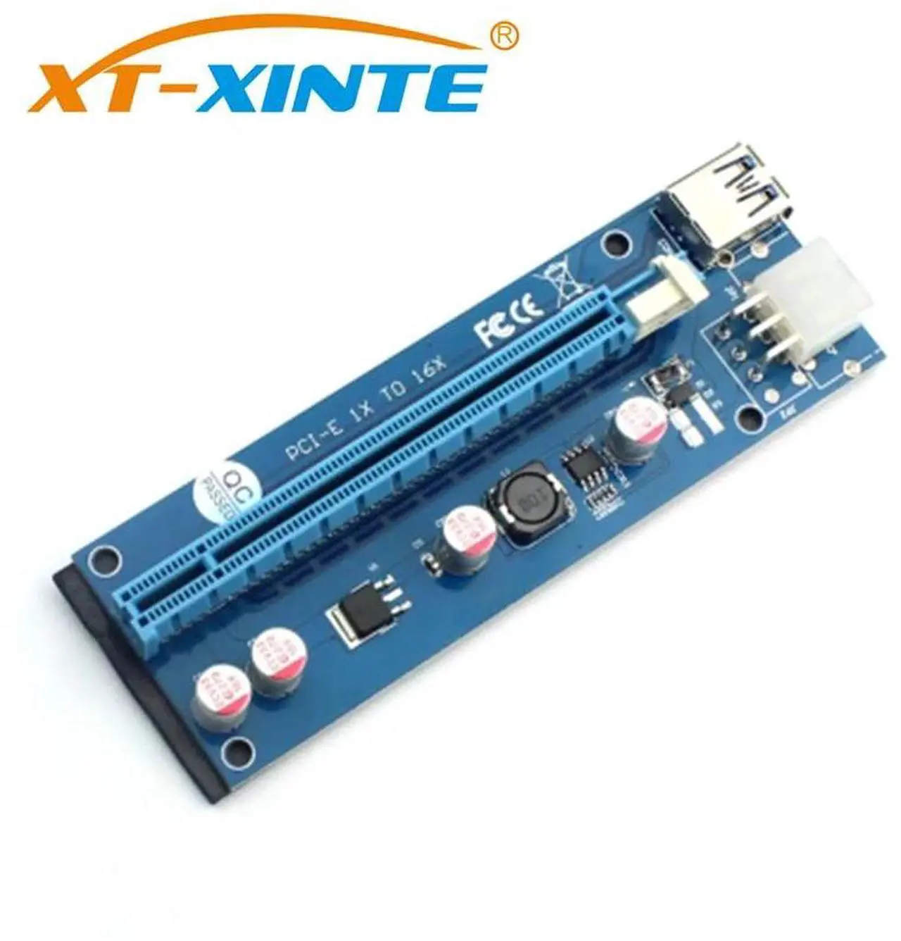 Alt view image 5 of 6 - PCI Express PCI-E 1X to 16X Riser Card 6Pin 4Pin PCIE USB3.0 SATA Card Extension Cable for Miner Mining BTC Dedicated Adapter