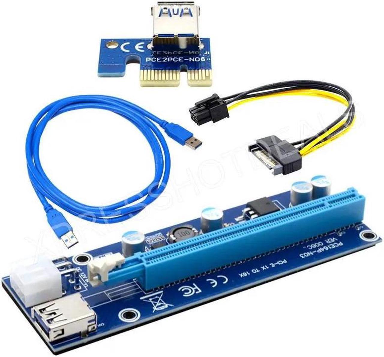 PCI-E Express USB 3.0 1x to 16x Extender Riser Card Adapter SATA 15pin Male to 6pin Power Cable