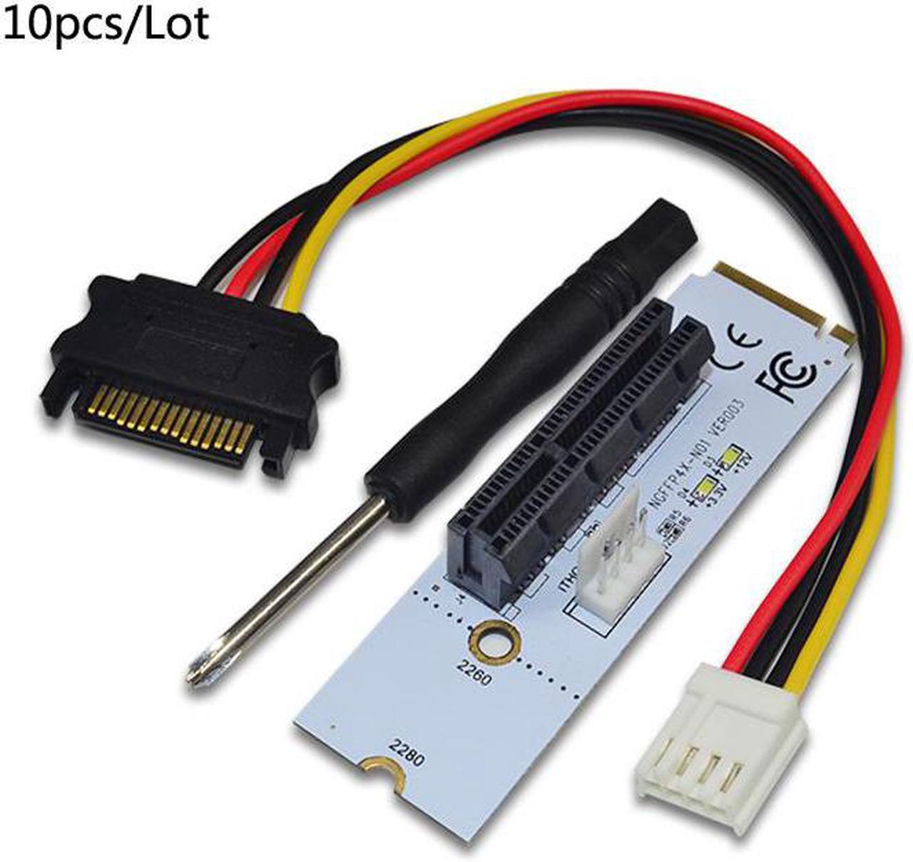 10pcs NGFF M.2 to PCI-E 4X Riser Card M2 Key M to PCIe X4 Adapter with LED Voltage indicator NGFF riser for Bitcoin Miner Mining