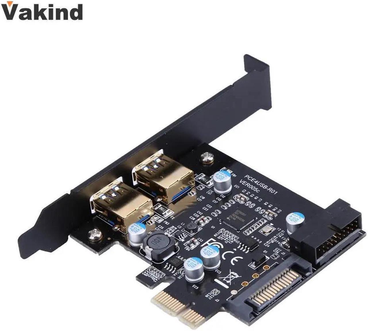 Super Speed PCI-E to USB 3.0 2 Port PCI Express Expansion Card 19-Pin Power Connector Up to 5Gbps Add On Cards for PC Computer