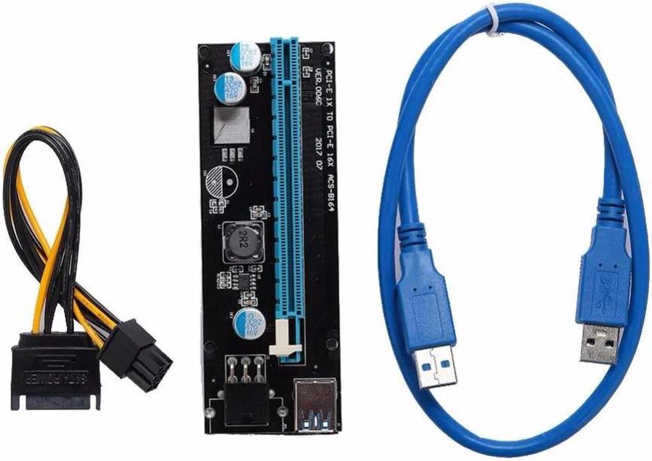 High Speed 6 pin PCIE PCI-E Express 1X to 16X Riser Card Mining Adapter Card USB 3.0 Cable for Mining Bitcoin Miner