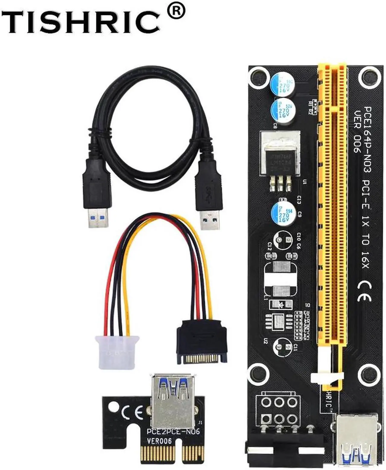 Main image of PCIE PCI Express Riser Card PCI-E Extender 1x to 16x Adapter USB 3.0 SATA to 4Pin IDE Molex for Mining Bitcion Miner