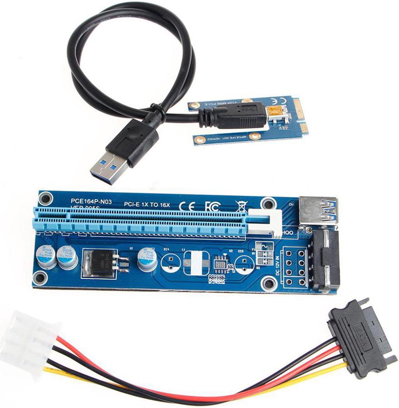 New 1 Set Mini PCI-E Express 1x To 16x USB 3.0 Extender Riser Card Adapter SATA 15 Pin To 4Pin Power Cable 16.5cm C26