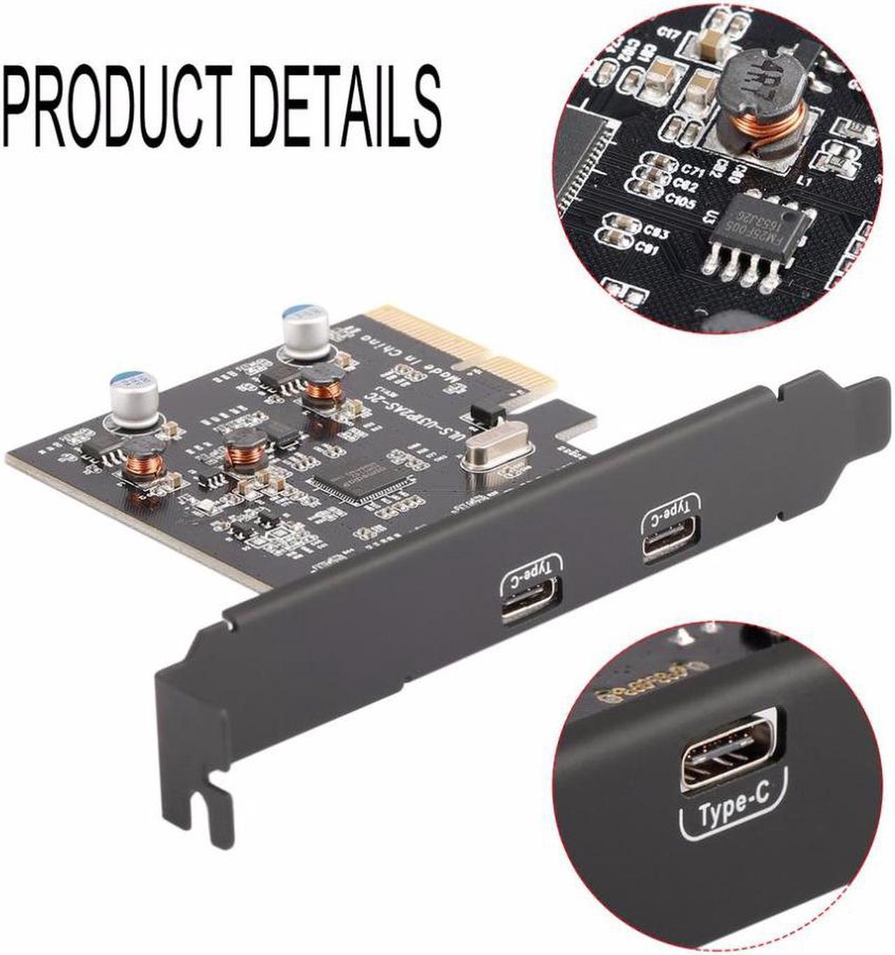 2 Type C Ports USB 3.1 (10Gbps) PCI-E PCI Express Card Expansion Card Host Card Hub Controller for Desktops Speed Up to 10Gbps