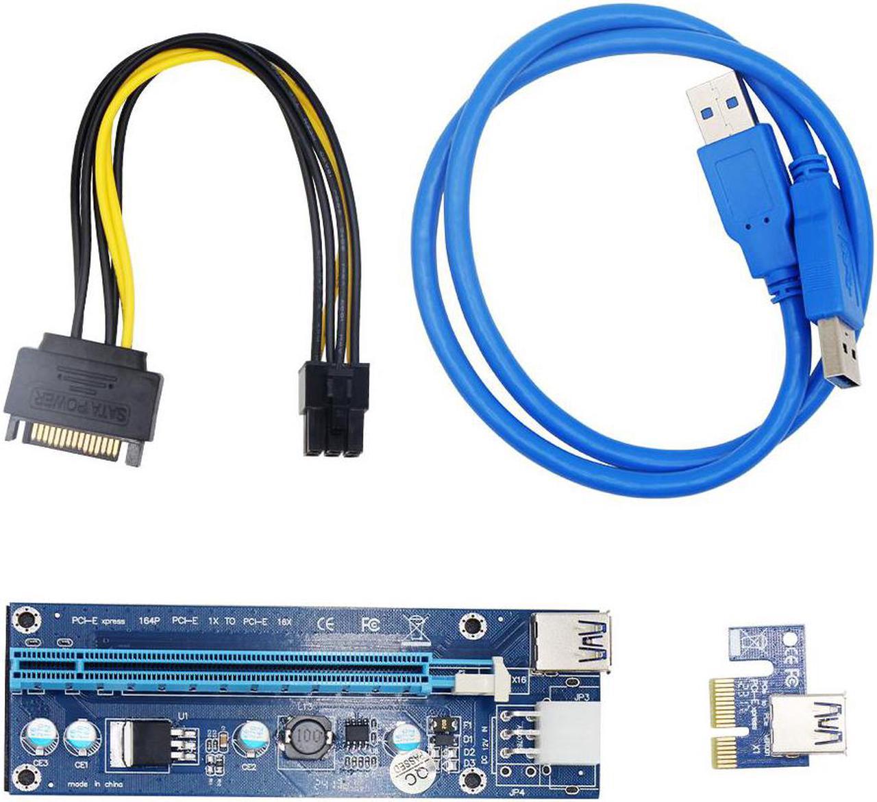 USB 3.0 PCI-E PCI Express 1X 4x 8x 16x Extender Riser Adapter Card SATA 15pin Male to 6pin Power Cable for BTC