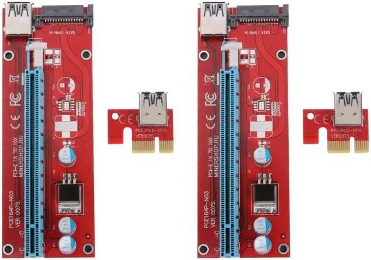 2pcs PCI-E PCI Express 1x to 16x Riser Card USB3.0 Extender Cable with LED Indicator Riser Card for Bitcion Miner