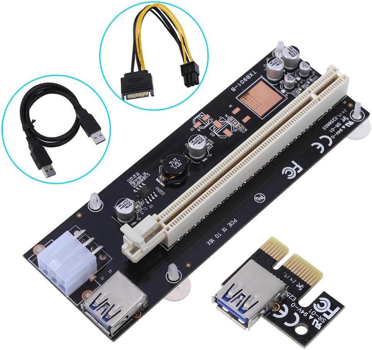 add on card 60cm USB3.0 cable PCI-E 16X Adapter PCI-Epress Riser Card PCIe Riser Board 6 pin Power Cable for BTC mining With 6 capacitors