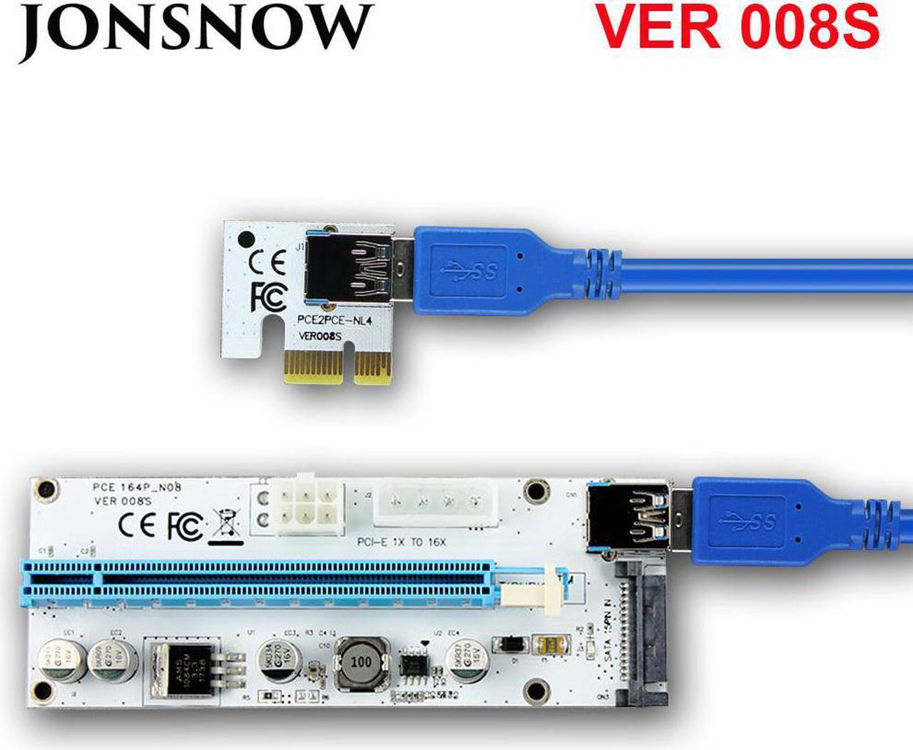 JONSNOW 008S PCI-E Riser Express Right Angle 1X 4x 8x 16x Extender Adapter Card PCIe 4PIN Molex 6PIN SATA For BTC bitcoin mining