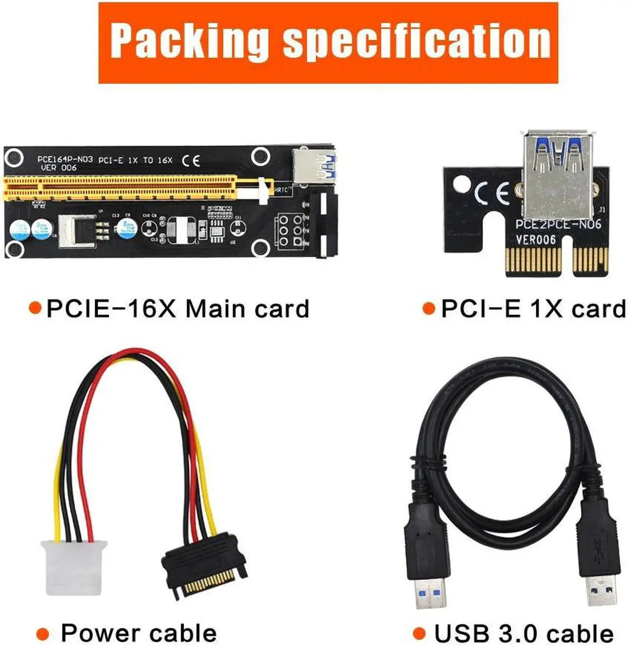 Alt view image 6 of 6 - PCIE PCI Express Riser Card PCI-E Extender 1x to 16x Adapter USB 3.0 SATA to 4Pin IDE Molex for Mining Bitcion Miner