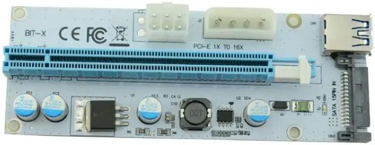 Alt view image 2 of 6 - PCIe PCI-E PCI Express Riser Card 1x to 16x USB 3.0 Cable Adapter SATA to 4Pin IDE Molex 6 pin for BTC Miner Machine