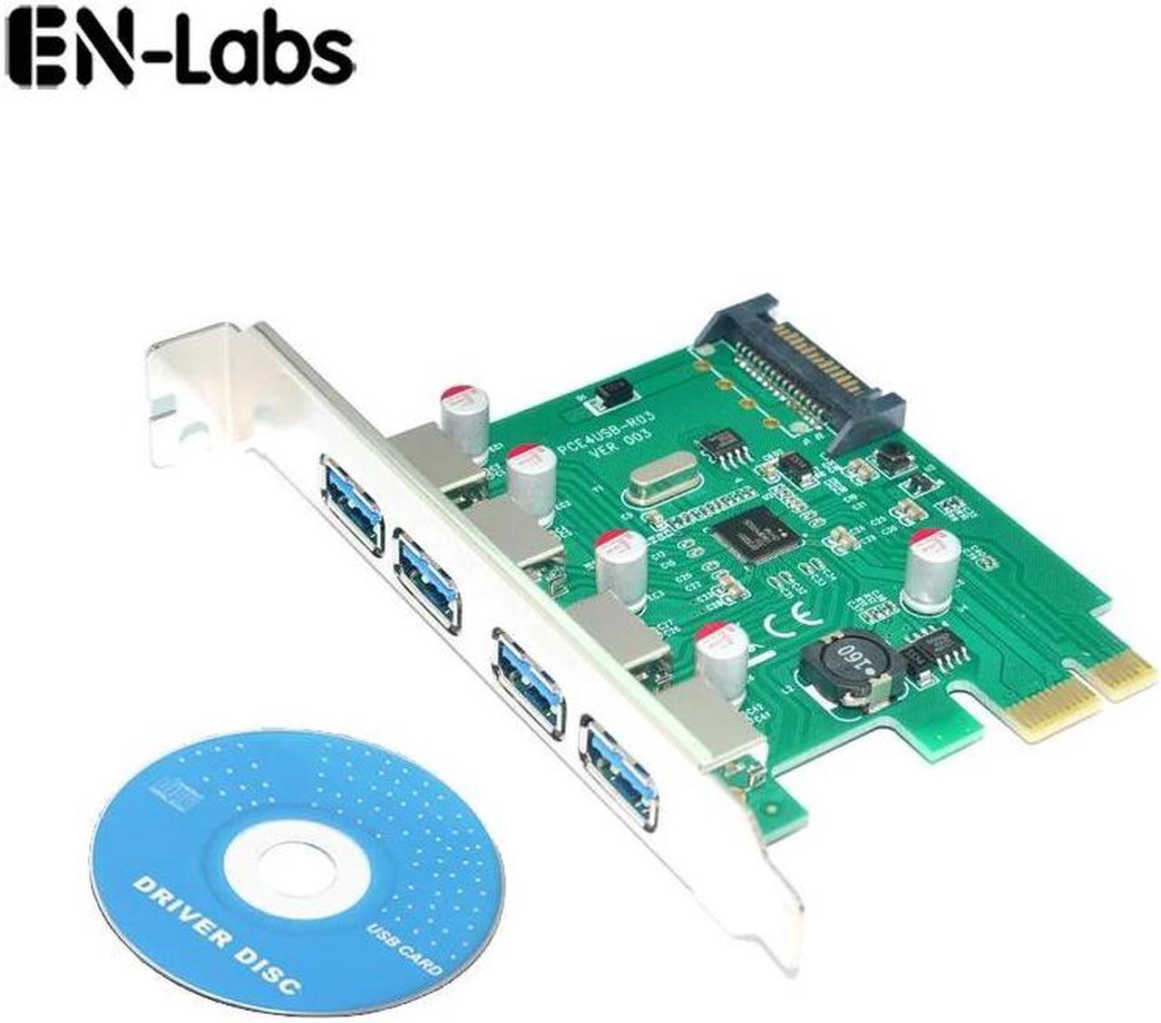 4 Port PCIE PCI-e to USB 3.0 Expansion Card - USB 3.0 Hub Controller PCI Express Card Adapter w/ Extra SATA 15 pin Power