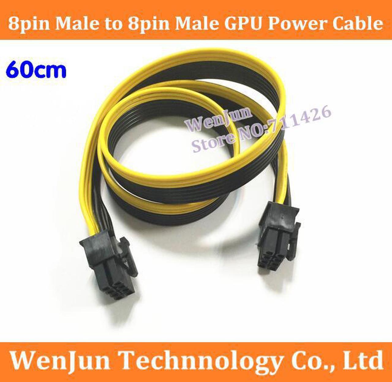 1PCS NEW 60CM PCI-E 8Pin Male to 8 Pin Male GPU Power Extension  Cable 18AWG Ribbon Cable for video graphic card