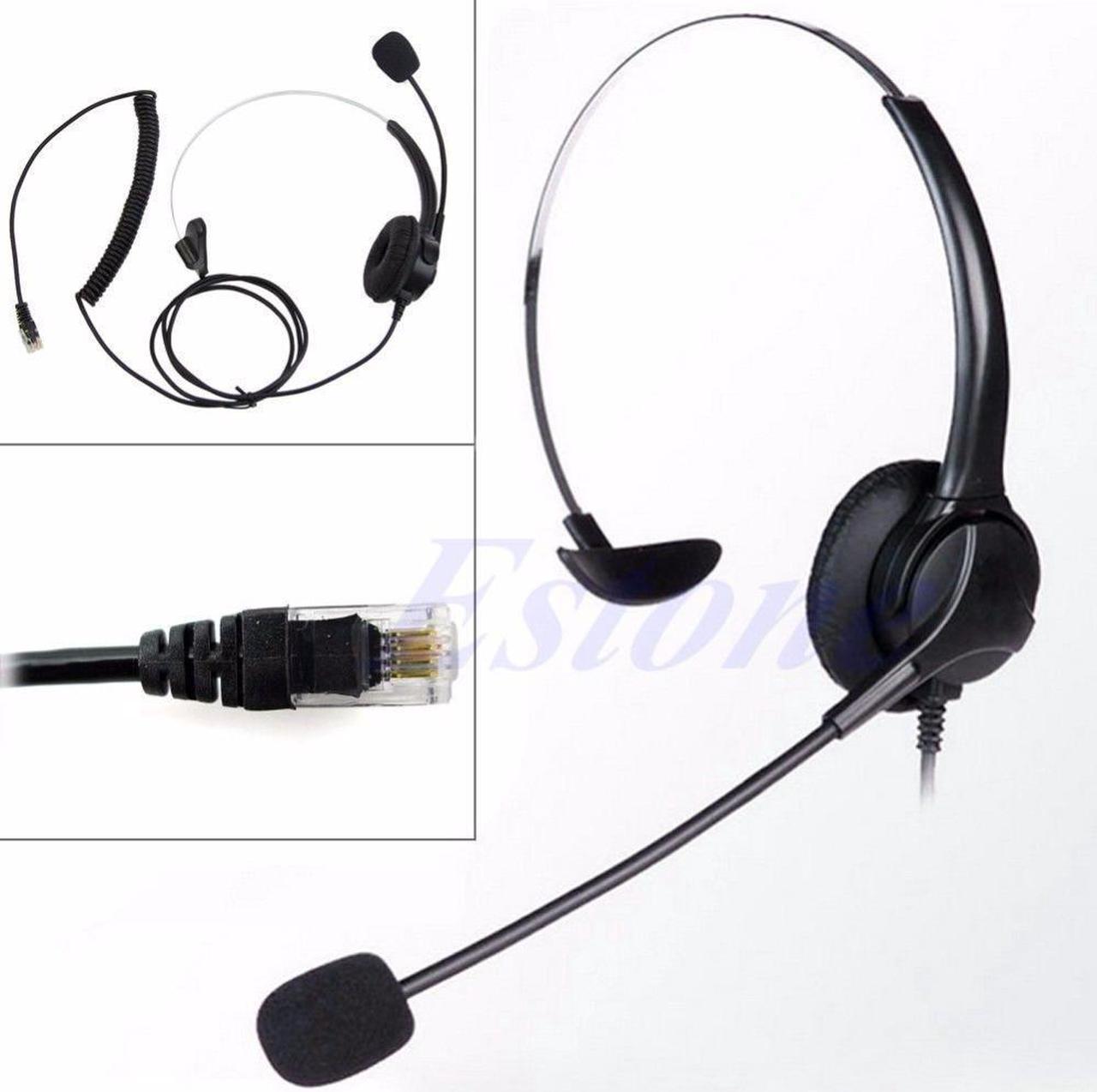 OOTDTY 4-Pin RJ11 Corded Telephone Headset Call Center Operator Monaural Headphone