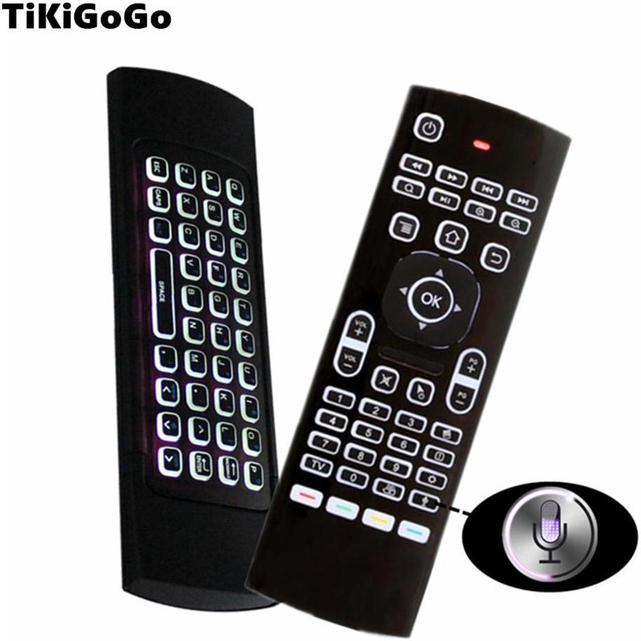 Tikigogo air mouse backlit MX3 pro with voice microphone 2.4G wireless mini keyboard with IR learning extend remote controller