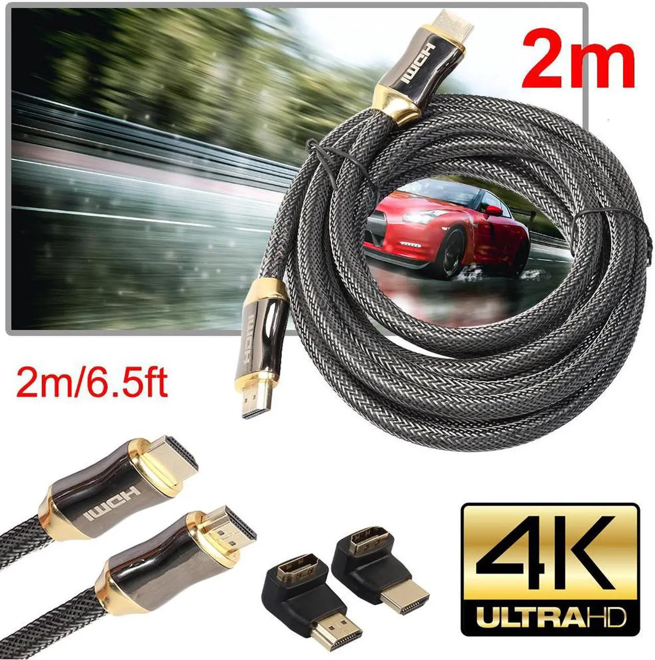 Alt view image 3 of 6 - HDMI Wire 1m/1.5m/2m/3m/5m/10m Ultra HD HDMI Cable V2.0 + Ethernet HDTV 2160p 4K 3D+90 270 degree Adapter Male to Male Cables