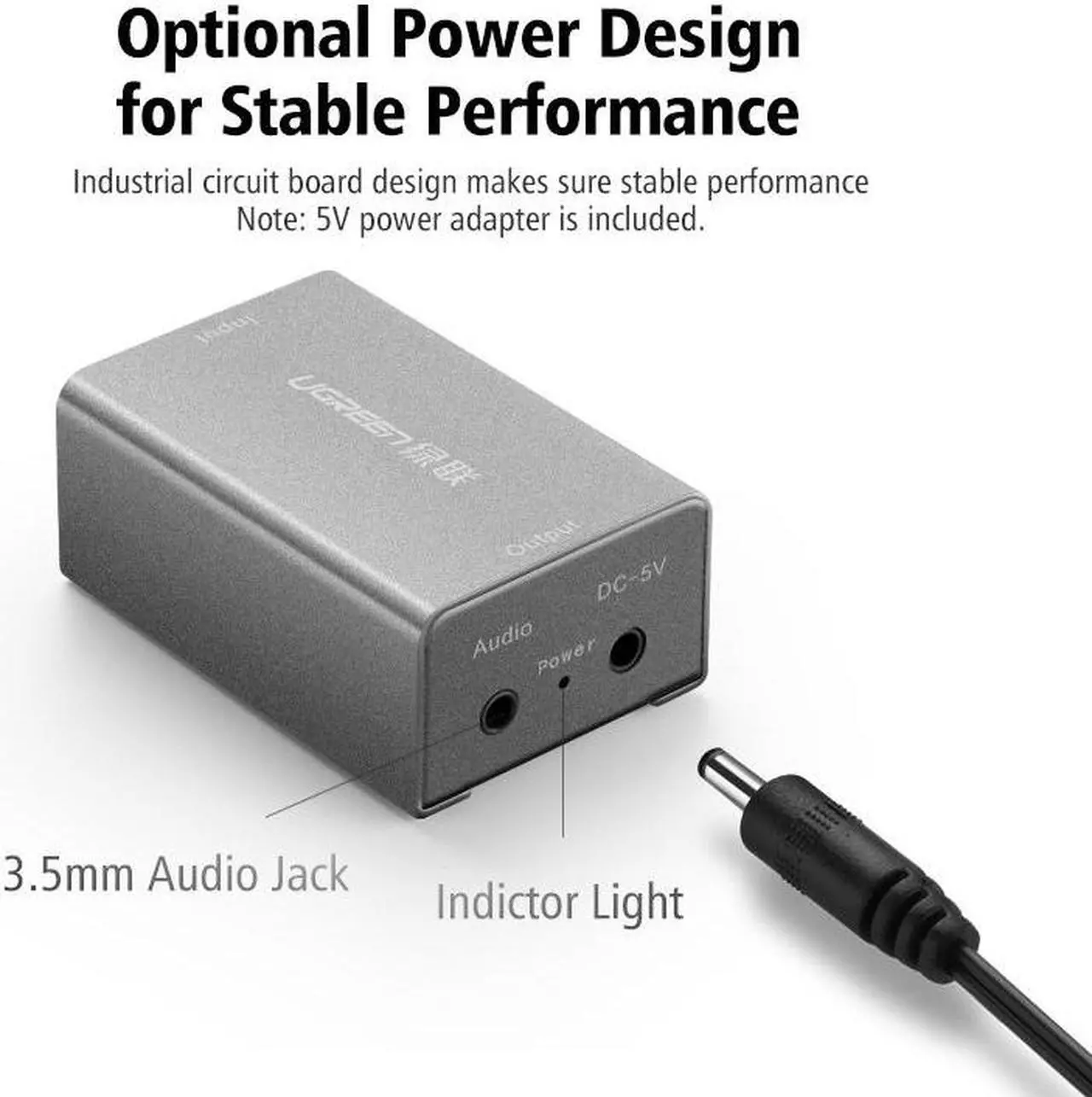 Alt view image 5 of 6 - Ugreen Digital to Analog Audio Adapter Optical Coaxial Toslink to 3.5mm Audio with DC 5V/2A EU Plug Converter Adapter for TV