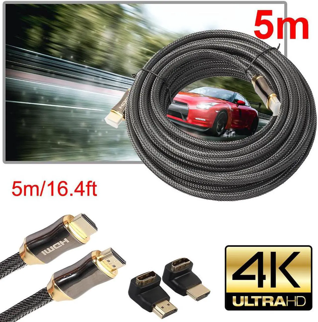 Alt view image 5 of 6 - HDMI Wire 1m/1.5m/2m/3m/5m/10m Ultra HD HDMI Cable V2.0 + Ethernet HDTV 2160p 4K 3D+90 270 degree Adapter Male to Male Cables