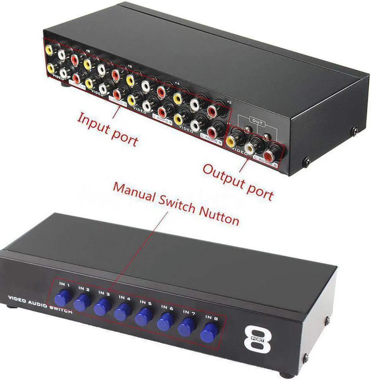 Alt view image 6 of 6 - AV Switch Box Composite Selector 8 Port RCA Audio Video 8 In 1 Out To TV Swithcer Adapter for DVD HDTV Converter