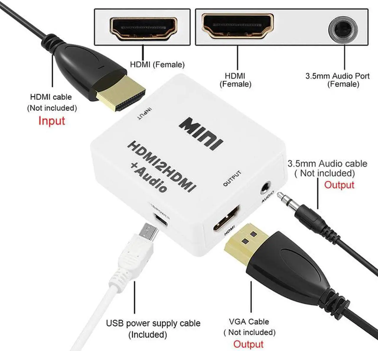 Alt view image 2 of 6 - Real HD 1080P MINI HDMI2HDMI Audio Converter Adapter HDMI to HDMI switcher For HD player HDTV PC Laptop