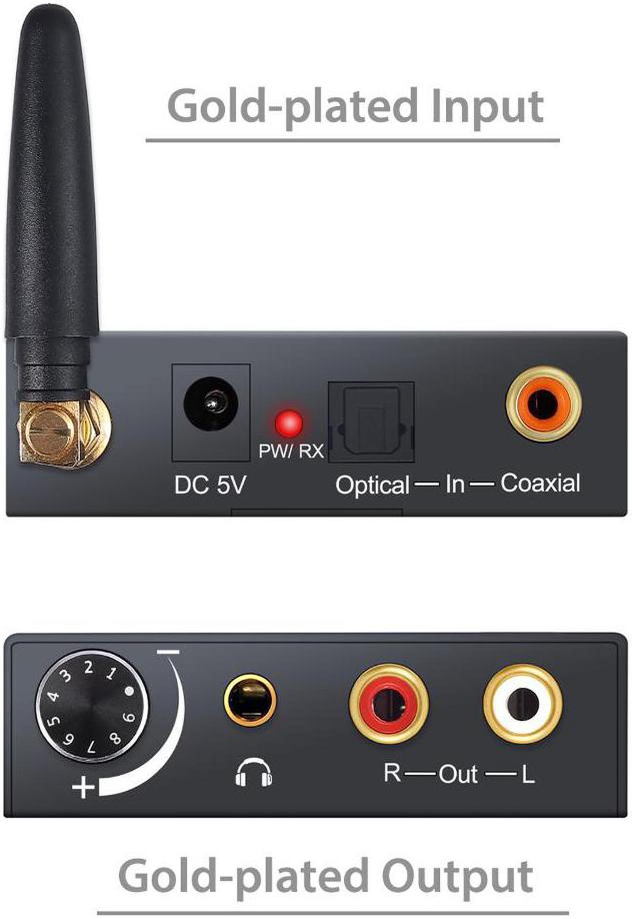 Alt view image 2 of 6 - 192kHz DAC Converter with Bluetooth Receiver Volume Control Digital Optical Coaxial Toslink to Analog Audio Converter Adapter