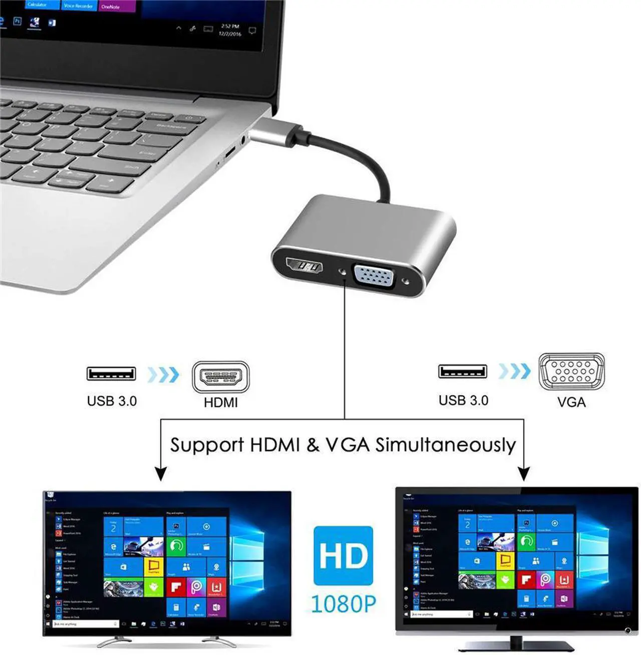Alt view image 4 of 6 - 2019 USB 3.0 to HDMI VGA Adapter Mac OS USB to VGA HDMI Adaptor 1080P Converter Support HDMI VGA Sync Output for Windows7/8/10