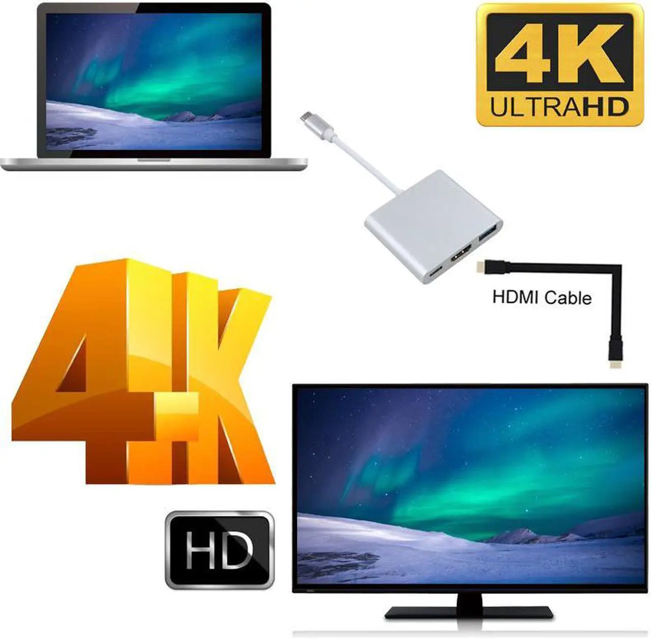 Alt view image 5 of 5 - kebidu  USB3.0 Type C To HDMI 4K Charging Adapter Converter Male to Female USB-C 3.1 Hub Adapter for Mac Air Pro Pixel TV