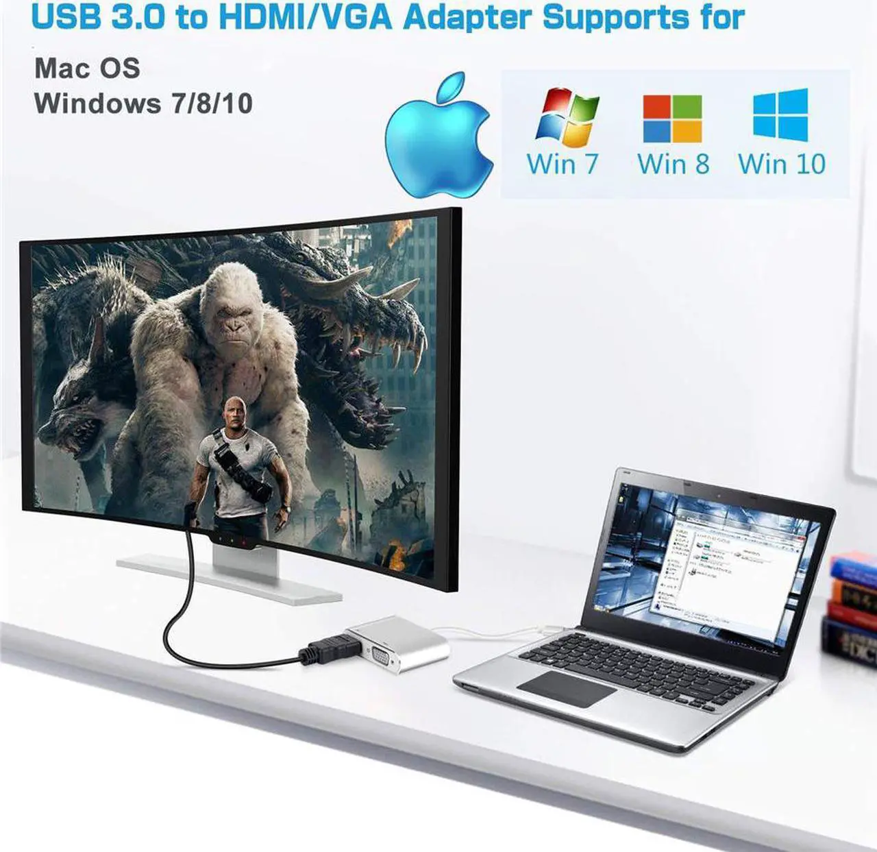 Alt view image 3 of 6 - 2019 USB 3.0 to HDMI VGA Adapter Mac OS USB to VGA HDMI Adaptor 1080P Converter Support HDMI VGA Sync Output for Windows7/8/10