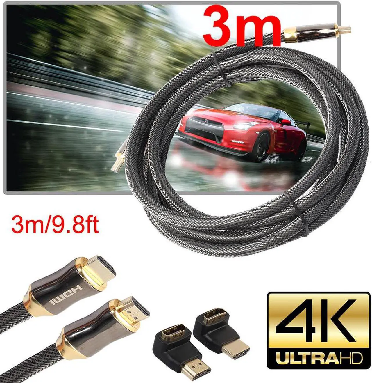 Alt view image 4 of 6 - HDMI Wire 1m/1.5m/2m/3m/5m/10m Ultra HD HDMI Cable V2.0 + Ethernet HDTV 2160p 4K 3D+90 270 degree Adapter Male to Male Cables