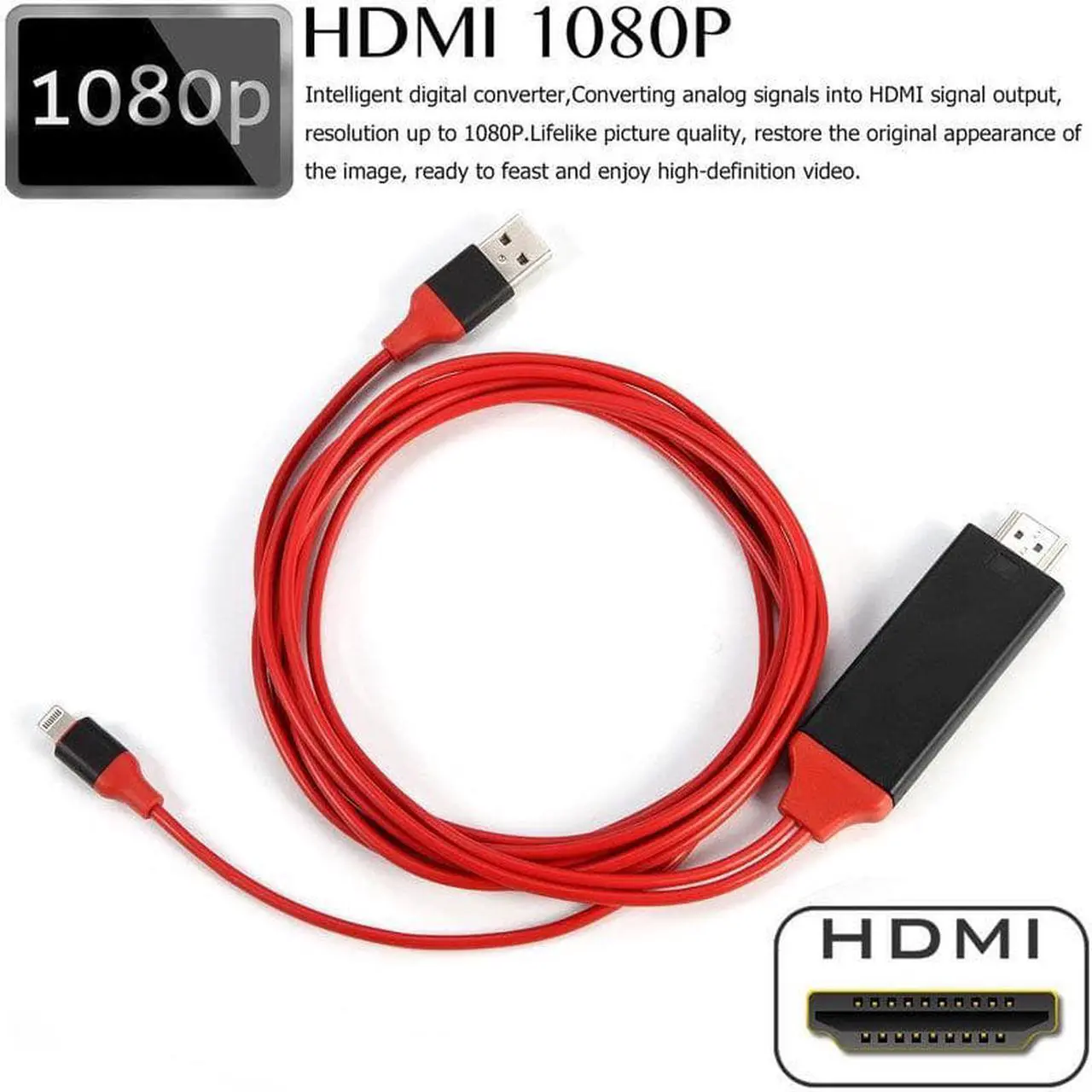 Alt view image 5 of 6 - MHL Cable for iPhone for  to Projector/TV 2M MHL To HDMI Cable 1080P HDTV Cable Adapter For iphone X