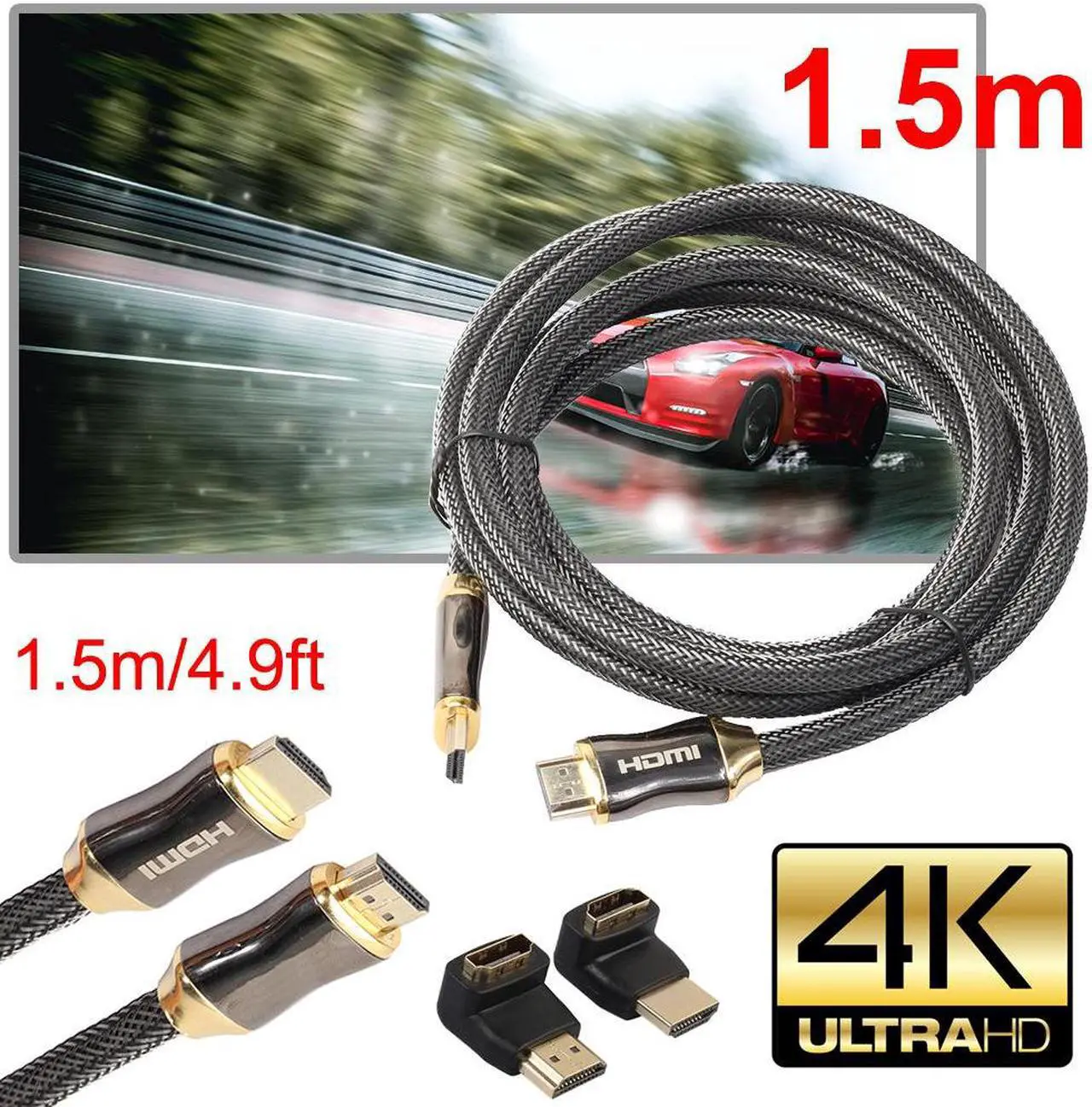 Alt view image 2 of 6 - HDMI Wire 1m/1.5m/2m/3m/5m/10m Ultra HD HDMI Cable V2.0 + Ethernet HDTV 2160p 4K 3D+90 270 degree Adapter Male to Male Cables