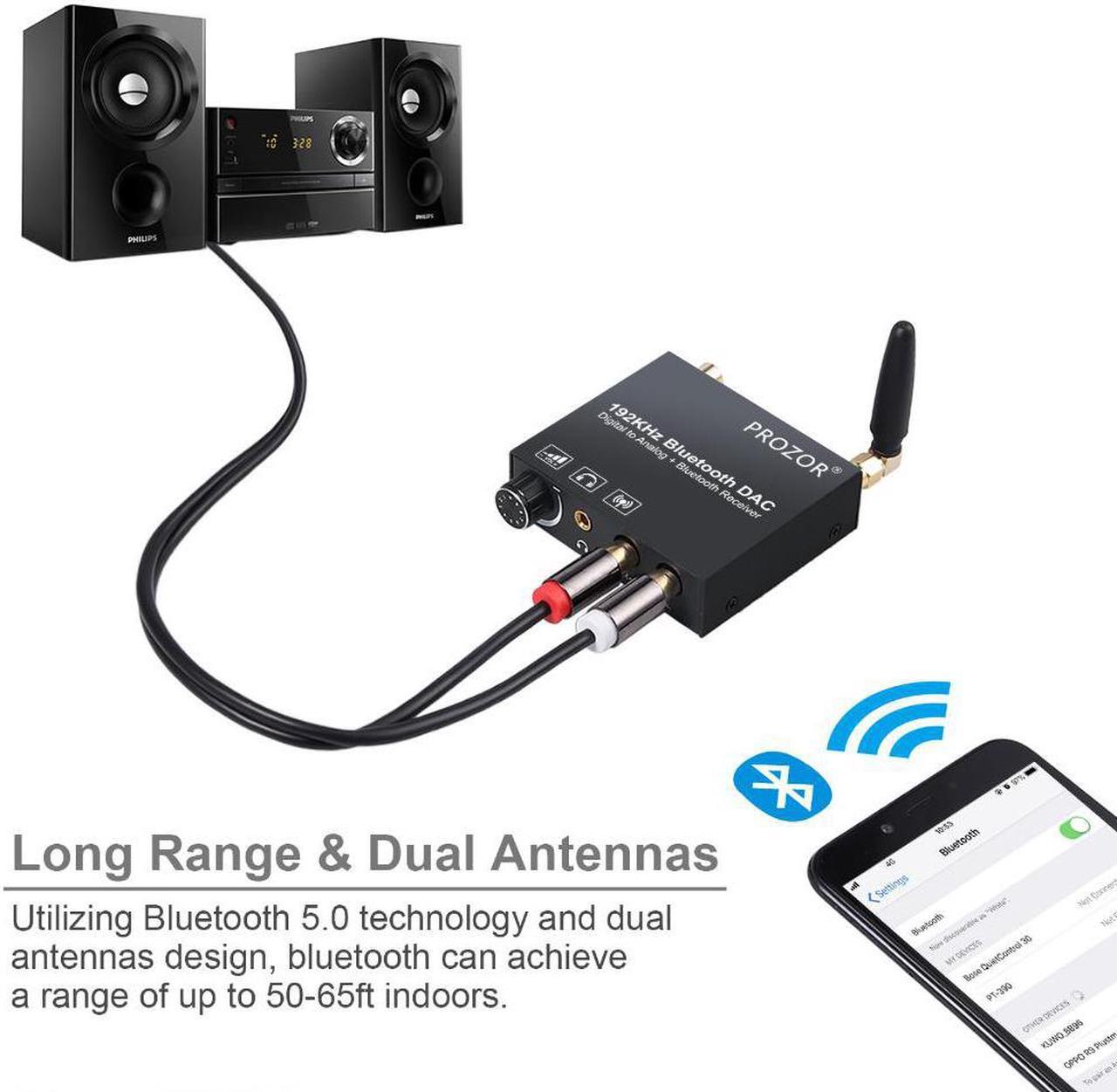 Alt view image 5 of 6 - 192kHz DAC Converter with Bluetooth Receiver Volume Control Digital Optical Coaxial Toslink to Analog Audio Converter Adapter